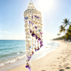Natural Seashell Wind Chime,Waterproof Coastal Shell Hanging Ornament for Porch Garden Beach Home Decor, Boho Housewarming Gift