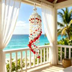 Natural Seashell Wind Chime,Waterproof Coastal Shell Hanging Ornament for Porch Garden Beach Home Decor, Boho Housewarming Gift