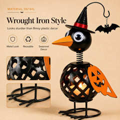 Wrought Iron Crow and Pumpkin Ornament