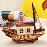 Wooden Sailboat Mechanical Music Box, Retro Coastal Desktop Decor Gift
