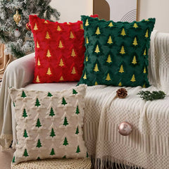 Faux Fur Christmas Tree Pillow Cover (45x45 cm)