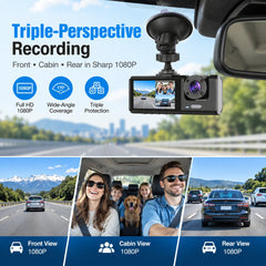 Upgraded 360° Protection Dash Cam: Triple-Lens 1080P Front • Cabin • Rear