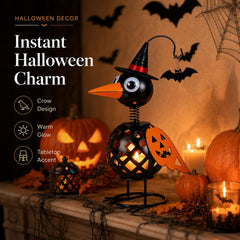 Wrought Iron Crow and Pumpkin Ornament