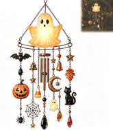 Glow-in-the-Dark Ghost Halloween Wind Chime, Lighted Ghost Wind Chime with Hanging Bells, Halloween Outdoor Hanging Decor for Porch Patio Garden Tree Yard