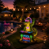 Neon Pool Party DJ Crocodile Garden Light – Outdoor Party Sculpture with LED Glow Decor