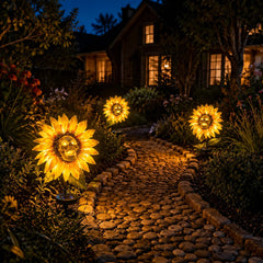 Solar Sunflower Skull Stake Light - Illuminate Your Halloween with Spooky Charm!