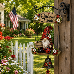 Rustic Garden Gnome Bell Outdoor Decor