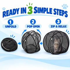 360° Panoramic Foldable Cat Playpen – Breathable Mesh Pet Enclosure