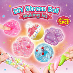 DIY Stress Ball Making Kit – 12PCS Squishy Maker Set with Beads, Glitter & Paw Molds