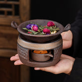 Vintage Brick Ceramic Wax Melt Burner, Dual Handle Oil Warmer Candle Aroma Diffuser, Rustic Clay Essential Oil Burner for Home Spa Decor
