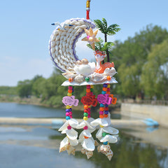 Soothing Sound Handmade Seashell Wind Chime, Premium Weatherproof Coastal Mermaid Deer Wooden House Hanging Ornament, Boho Home Decor Gift