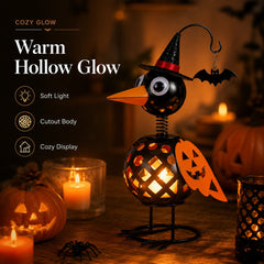 Wrought Iron Crow and Pumpkin Ornament