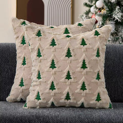 Faux Fur Christmas Tree Pillow Cover (45x45 cm)