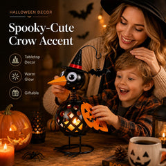 Wrought Iron Crow and Pumpkin Ornament