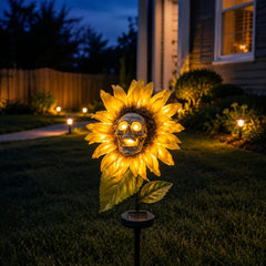 Solar Sunflower Skull Stake Light - Illuminate Your Halloween with Spooky Charm!