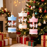Wooden Ready-to-Hang Christmas Carousel Ornament (Assorted Colors)