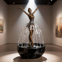 Miniature Ballerina Fountain Sculpture, Realistic Metal Figure with Dynamic Water Effect, Adds Serenity to Any Space
