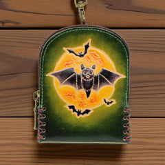 Genuine Handmade Leather bat Wristlet mini backpack/ Coin Purse / Wallet /change purse