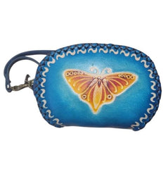 Genuine Handmade Leather Butterfly Wristlet / Coin Purse / Wallet/Painted Small Wallet/Card Holder/ Candy Pouch