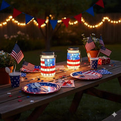 4th of July Solar Patriotic Mason Jar Lantern