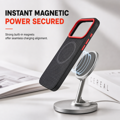Magnetic Woven Texture Phone Case with Gold Trim – Anti-Slip, Shockproof, Wireless Charging