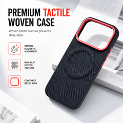 Magnetic Woven Texture Phone Case with Gold Trim – Anti-Slip, Shockproof, Wireless Charging