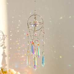 Crystal Sun Catcher, Garden Suncatcher Hanging Wind Chime, Handmade Rainbow Maker Indoor Outdoor Decor for Window Bedroom Courtyard Garden, Bless Gift