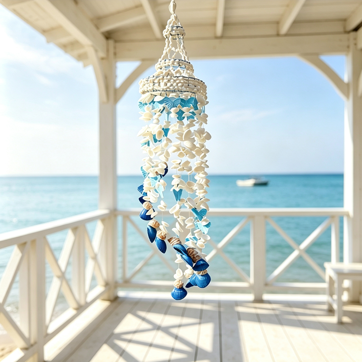 Natural Seashell Wind Chime,Waterproof Coastal Shell Hanging Ornament for Porch Garden Beach Home Decor, Boho Housewarming Gift