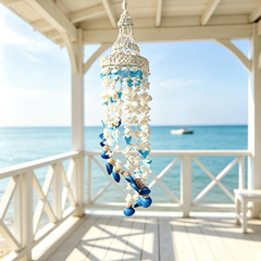 Natural Seashell Wind Chime,Waterproof Coastal Shell Hanging Ornament for Porch Garden Beach Home Decor, Boho Housewarming Gift