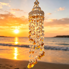 Natural Seashell Wind Chime,Waterproof Coastal Shell Hanging Ornament for Porch Garden Beach Home Decor, Boho Housewarming Gift