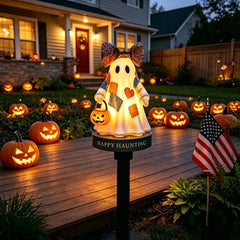 Lighted Vintage Patchwork Ghost Solar Garden Light