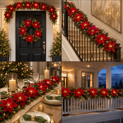 Poinsettia LED Garland Lights Magical Christmas Decor