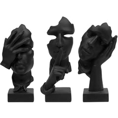 3 Pcs Thinker Statue, Decorative Statues, Silence is Gold Abstract Art Figurine, No Hear No See No Speak Modern Home Resin Sculptures Decorative Objects Decor for Home Office Bookshelf Desktop