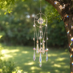 Crystal Sun Catcher, Garden Suncatcher Hanging Wind Chime, Handmade Rainbow Maker Indoor Outdoor Decor for Window Bedroom Courtyard Garden, Bless Gift