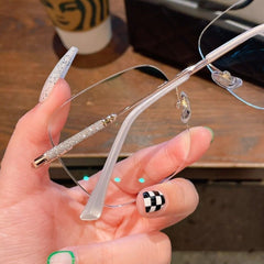 Women'S Large Frame Diamond Rimless Anti-Blue Light Presbyopia Glasses
