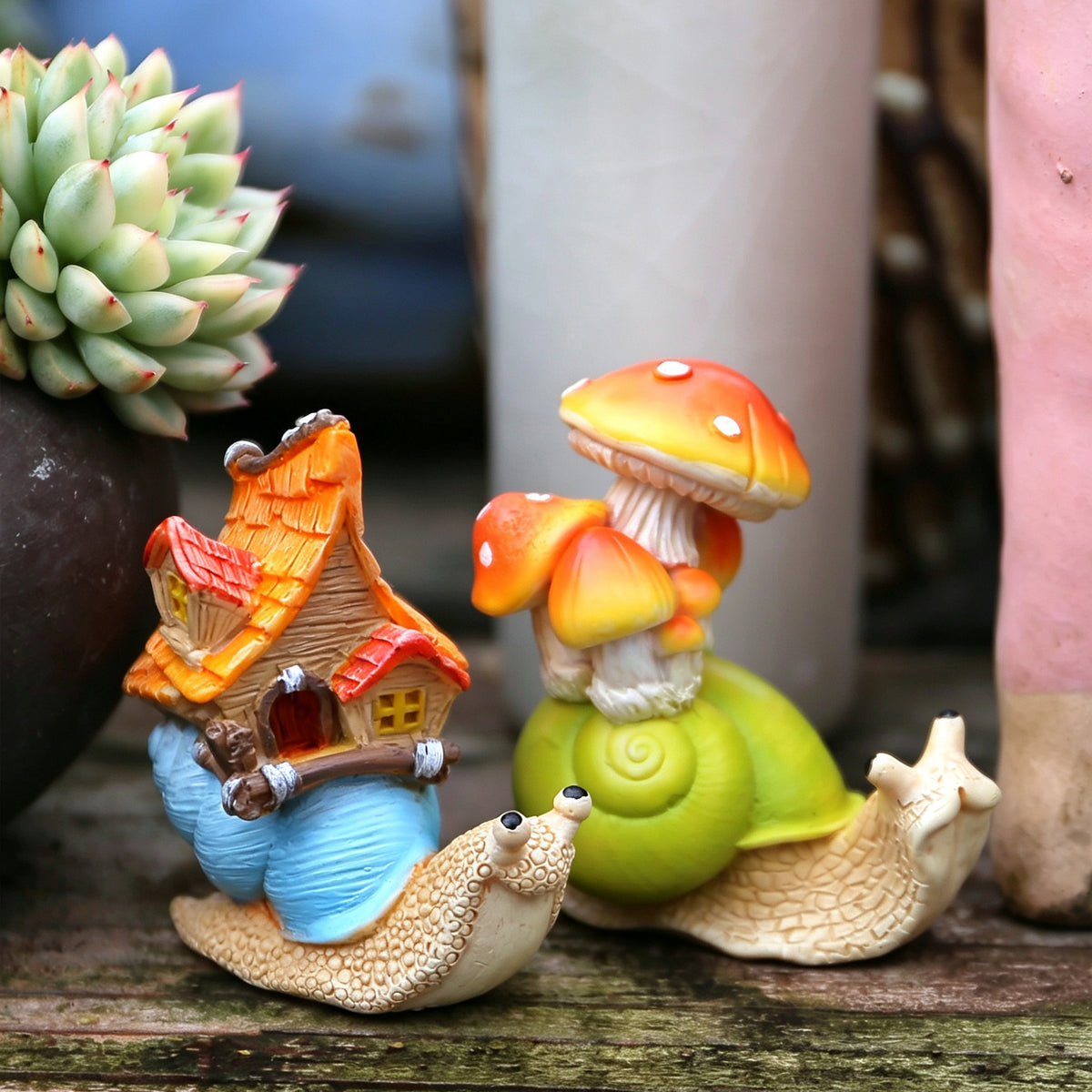 Mini Resin Snail Figurines for Succulent Moss Micro Landscape Decor