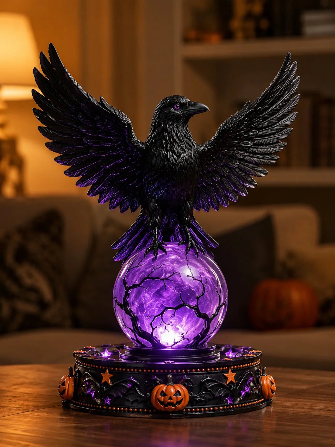 Halloween Raven Crystal Ball Lighted Decor