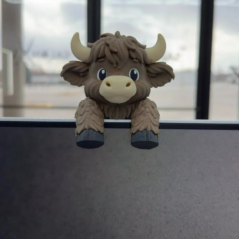 Cute Peeking Highland Cow Resin Figurine, Warm Farmhouse Desktop Decor Gift