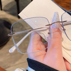Women'S Large Frame Diamond Rimless Anti-Blue Light Presbyopia Glasses