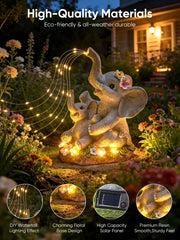 Solar Elephant Statue with Glowing Waterfall Lights Outdoor Garden Decor