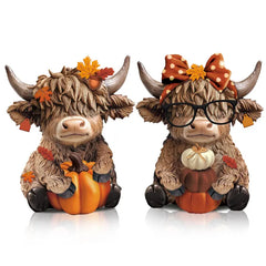 Autumn Sunflower Highland Cow Figurine Fall Gift