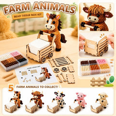 Push & Roll Farm Animal DIY Bead Tissue Cart Kit, Handmade 3D Beaded DIY Kit, Cute Animal Tissue Holder DIY Set,Creative Arts & Crafts Gift for Handicraft Enthusiast Adults Instructions(C)