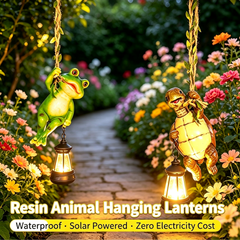 Solar Resin Animal Hanging Lantern, Waterproof Frog & Turtle Outdoor Hanging Light, Zero Electricity Cost Garden Decor Light for Patio Tree Yard