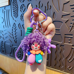 Cute Cool Frizzy Clown Plush Keychain Fluffy Curly Hair Doll Bag Charm Mini Cartoon Pendant Key Ring Gift for Women Girls