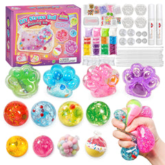 DIY Stress Ball Making Kit – 12PCS Squishy Maker Set with Beads, Glitter & Paw Molds