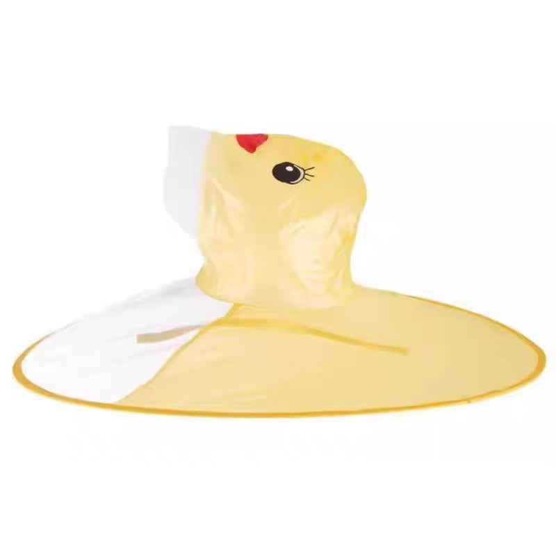 hildren's UFO-style raincoat with a cute yellow duck design—featuring a cape-like fit and an umbrella-style hood; a viral hit on Douyin suitable for boys and girls.