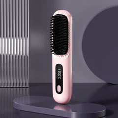New Cordless Portable Mini Hair Straightening Brush with LCD, USB Charging, Ceramic Heating, and Negative Ion Technology