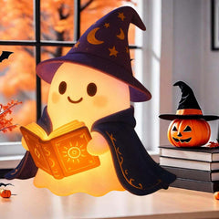 Cute Wizard Ghost LED Night Light | Warm Glow Halloween Desk Decor for Kids Room