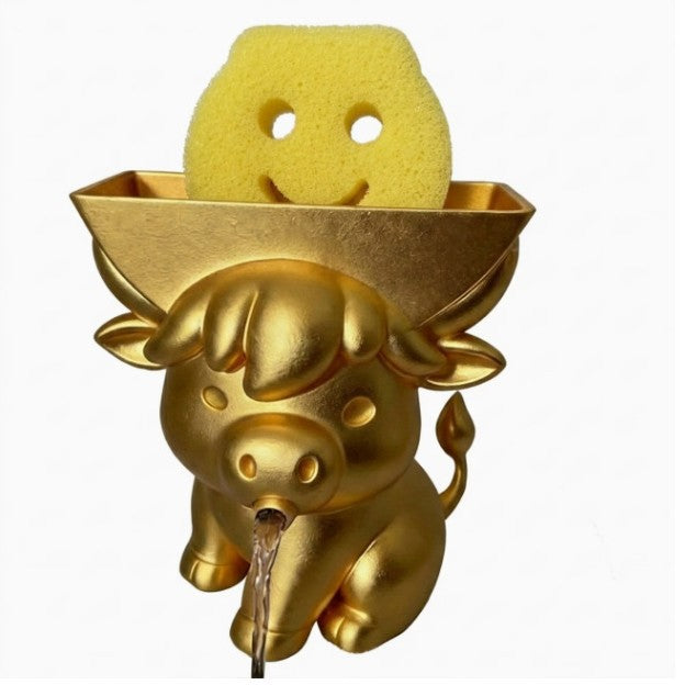 Eco PLA Golden Calf Yuanbao Sponge Holder, Self-Draining Kitchen Sink Storage Decor, Lucky Housewarming Gift