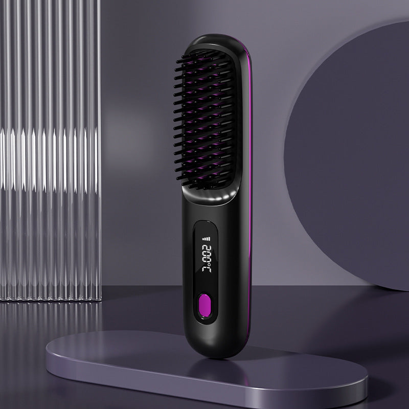 New Cordless Portable Mini Hair Straightening Brush with LCD, USB Charging, Ceramic Heating, and Negative Ion Technology